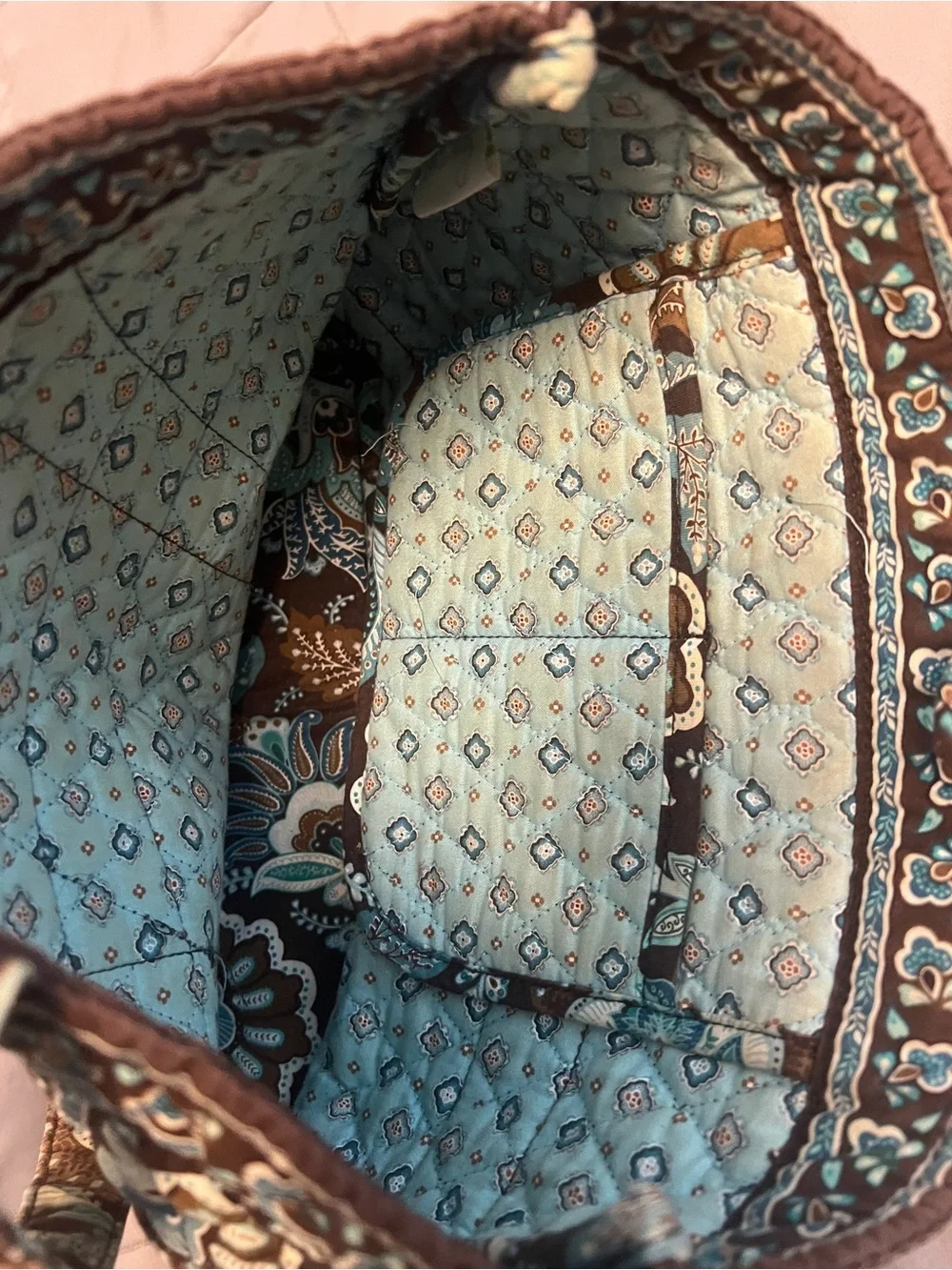 Vera Bradley Brown & Teal Quilted Shoulder Tote - Picture 3 of 4